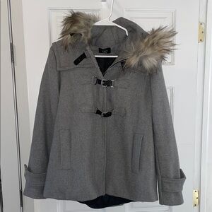 Vici Gray Women's Coat with Faux Fur Hood